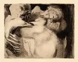 Käthe Kollwitz, Tod und Frau um das Kind ringend, 1911 (edition between 1946/48 and 1963/65), Line etching and drypoint on yellowish wove paper