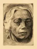 Käthe Kollwitz, Selbstbildnis, 1912, edition from 1931, Line etching and drypoint on yellowish brown, smooth paper