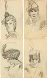Alfred Marxer, Sammelnummer von 4 Frauenporträts (Les Parisiennes), 1914, Pencil drawing on wove paper
