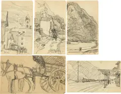 Alfred Marxer, Sammelnummer 5 Ansichten von Faido und Umgebung, Around 1915, Pencil drawing on wove paper