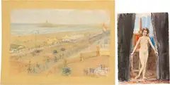 Alfred Marxer, Am Strand von Scheveningen. - Akt im Atelier, 1933. around 1920, Pastel crayon on wove paper. - Watercolour on wove paper