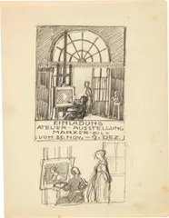 Alfred Marxer, Sammelnummer von Entwürfen für eine Einladung zur Atelierausstellung, 1936, Pencil and/or ink with opaque white on wove paper