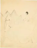 Otto Meyer-Amden, 3 Studien zu Figuren vor stilisierter Berg-und Baumkulisse, Around 1916, Pencil drawing on wove paper
