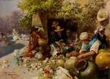 Riccardo Pellegrini, Mercato dei fiori, Oil on wood