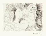Pablo Picasso, Vieil homme drapé, Célestine et fille, Mougins, 11 March 1971, Etching on wove paper