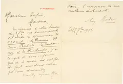 Auguste Rodin, Handschriftlicher Brief, 1911, Handwriting on stationery