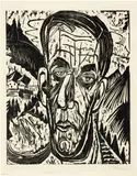 Kopf Henry van de Velde, hell - Van de Velde zwischen Bergen by Ernst Ludwig Kirchner, 1917, Woodcut, offered Jun 2023