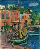 Hans Purrmann, Segelboot im Hafen, 1958, Oil on canvas