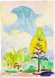 Cuno Amiet, Landschaft mit Baum, 1921, Watercolour over pencil
