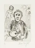 Marc Chagall, L'artiste et son modèle, 1979, Line etching