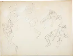 Ferdinand Hodler, Studien von gepanzerten Kriegern zu "Rückzug von Marignano", 1897-1898, Drawing in pencil, heightened with white