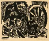 Spinnende Bäuerin by Ernst Ludwig Kirchner, 1919, Woodcut, offered Jun 2023