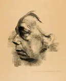 Käthe Kollwitz, Selbstbildnis im Profil, Spring 1927, Chalk lithograph (reprint of a drawing on ribbed handmade paper)