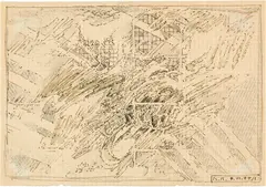Markus Raetz, Ohne Titel, 1974, Pen in Indian ink, wash in places, and pencil, executed as frottage