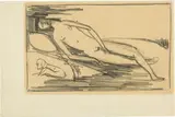 Hans Brühlmann, Liegender Akt mit Hund vor Landschaft, 1910-1911, Pencil drawing
