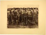 Käthe Kollwitz, 7 Blätter aus der Folge "Bauernkrieg": Die Pflüger. - Vergewaltigt. - Beim Dengeln. - Bewaffnung in einem Gewölbe. - Losbruch. - Schlachtfeld. - Die Gefangenen, 1902-1908, later editions, Line etching