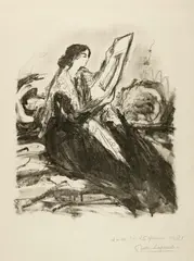 Pierre Laprade, Femme regardant une estampe, 1920, Lithograph
