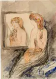 Pierre Laprade, Femme se coiffant, Watercolour over charcoal and pencil