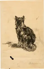 Charles Maurin, Le chien. - Paysage avec ferme. - Nu assis, Charcoal; watercolour; pencil and colour pencil