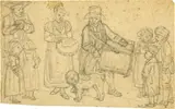 zugeschrieben Gottfried Mind, Szene mit Leierkastenmann, Around 1830, Pencil drawing