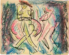 Albert Müller, Zwei tanzende Figuren, 1920-1925, Colour chalk and charcoal
