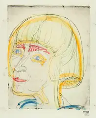 Albert Müller, Bildnis Emmy Ball-Hennings, 1926, Drypoint, reworked in watercolour
