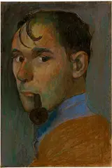 Werner Neuhaus, Selbstbildnis mit Pfeife, Around 1920, Pastel and charcoal drawing