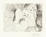 Pablo Picasso, Vieil homme drapé, Célestine et fille, Mougins, March 11, 1971, Etching