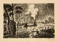 Paul Signac, La Seine en crue, en 1910 - Le Pont des Arts, 1923, Lithograph, bound in: Paul Signac. Claude Roger-Marx. VII Exhibition. New Gallery. Otto Nirenstein. Vienna. With tissue paper cover