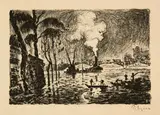 Paul Signac, La Seine en crue, en 1910 - Le Pont des Arts, 1923, Lithograph, bound in: Paul Signac. Claude Roger-Marx. VII Exhibition. New Gallery. Otto Nirenstein. Vienna. With tissue paper cover