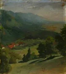 Karl Stauffer-Bern, Landschaft bei Pieterlen, 1887, Oil on cardboard