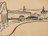 Häusergruppe in Dresden by Ernst Ludwig Kirchner, circa 1910, Charcoal drawing, lightly wiped, offered Jun 2022