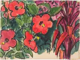 Emil Nolde, Rote Blüten, Hibiskus, 1913-1914, Watercolour and brush in black Indian ink