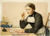 Albert Anker, Junge Frau einen Brief schreibend, 1906, Watercolour