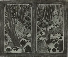 Augusto Giacometti, Waldinneres (Doppeldarstellung), circa 1900, Black charcoal, partially wiped, heightened with white