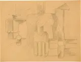 Le Corbusier, Nature morte à la guitare verticale, lanterne, bouteille, carafe et verre
