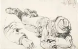 Adolph von Menzel, Liegender junger Bauer (mit Arm- und Handstudie)