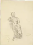 Giovanni Giacometti, Sitzende Frau, Rückenansicht. - Rückseitig: Skizze eines männlichen Kopfes