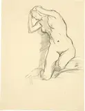 Giovanni Giacometti, Kniende Frau, nach links geneigt - L'estate, 1922, Drawing in chalk, the figure accentuated with charcoal pencil