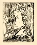 Toeletta della sera III – Portrait Annetta Giacometti by Giovanni Giacometti, 1911, Woodcut, offered Jun 2022