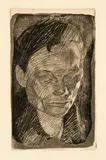 Käthe Kollwitz, Frauenkopf, Um 1905, Vernis mou und Radierung in Dunkelbraun auf chamoisfarbenem Papier