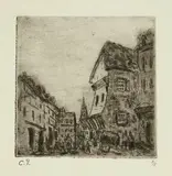 Camille Pissarro, Vieille rue à Rouen (Rue Malpalue), 1883, Etching