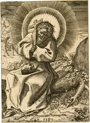 Der heilige Franziskus von Assisi by Annibale Carracci, 1585, Engraving, offered Sep 2021