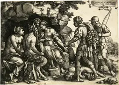 Thetis (Mutter von Achilles) besucht den Kentauren Chairon by Georg Pencz, 1543, Engraving, offered Sep 2021