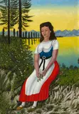 Adolf Dietrich, Mädchen vor Seelandschaft, 1930, Oil on cardboard, on plywood, on cardboard
