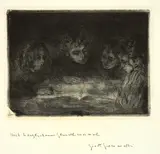Giovanni Giacometti, Alberto, Diego, Ottilia und Bruno beim Lesen, Circa 1912, Etching, reworked with drypoint