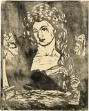 Toeletta della sera II -Portrait Annetta Giacometti by Giovanni Giacometti, 1911, Woodcut, offered Sep 2021