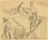 Drei Gleisarbeiter mit Kieskarren by Ernst Ludwig Kirchner, Circa 1925, Pencil drawing, offered Sep 2021