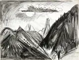 Ernst Ludwig Kirchner, Zügenschlucht mit Tinzenhorn, Circa 1925, Brush in grey watercolour over preliminary drawing in black chalk