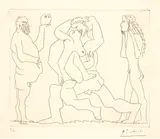 Pablo Picasso, Bacchanale au hibou et au jeune homme masqué, Cannes, 23 September 1955, Etching
